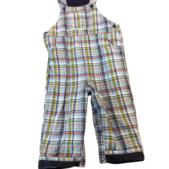 Vintage Hartstrings Plaid Kids Football Fleece Lined Overalls 24 months - Picture 2 of 4